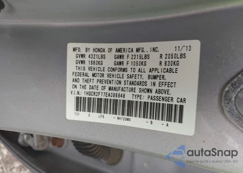 2014 Honda Accord Ex from USA, damaged, VIN 1HGCR2F77EA086848